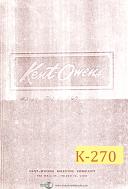 Kent-Owens-Kent-Kent Owens No. 1-14 Hydraulic Milling Machine Operation Manual Year (1952)-No. 1-14-01
